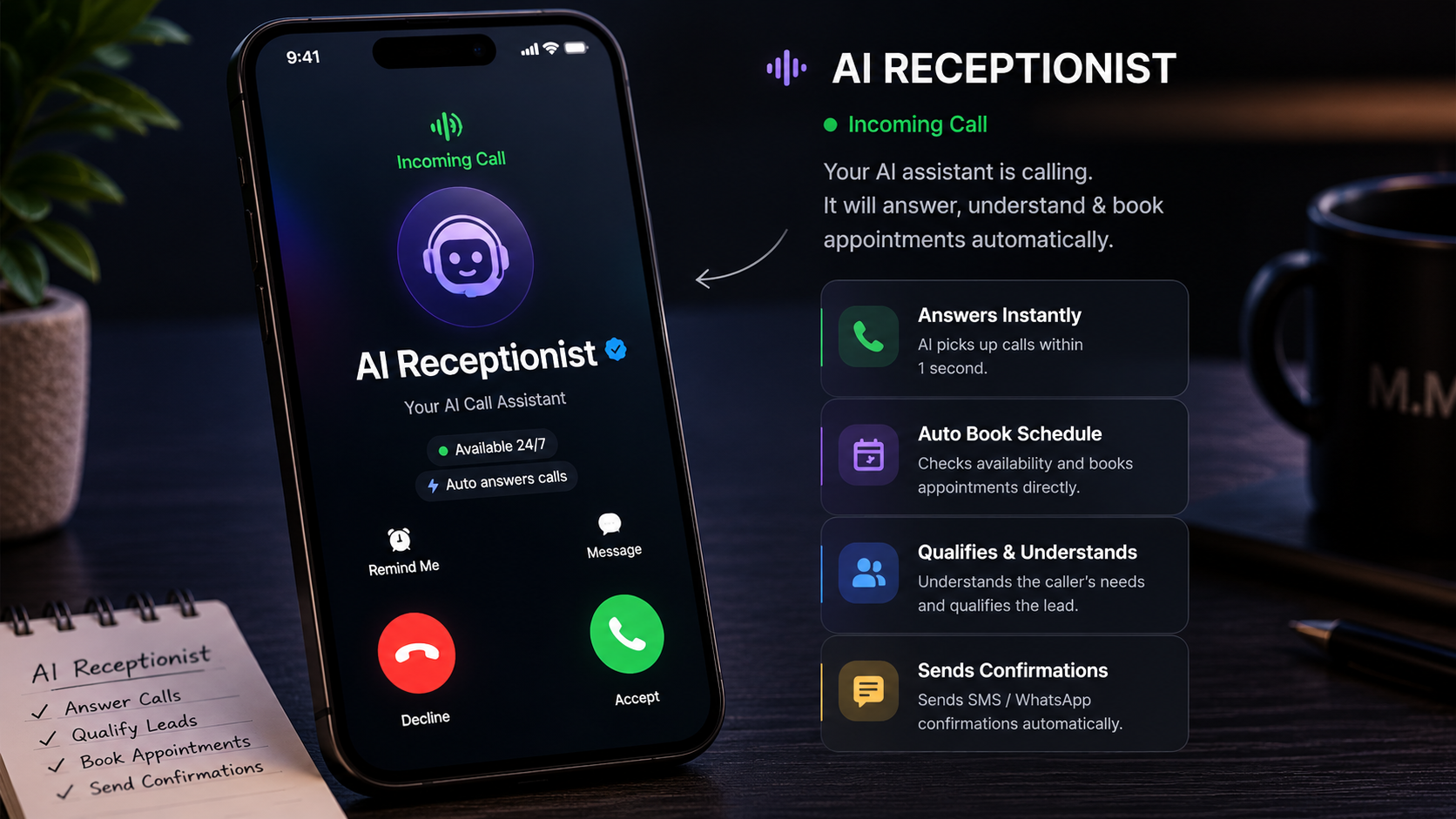 AI auto-call receptionist flow screenshot